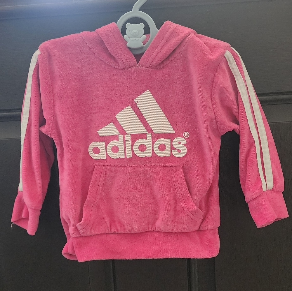 Adidas Baby Girl's Pink Velour Track Hoodie Approx 18 Months No Size Tag PTP 11"